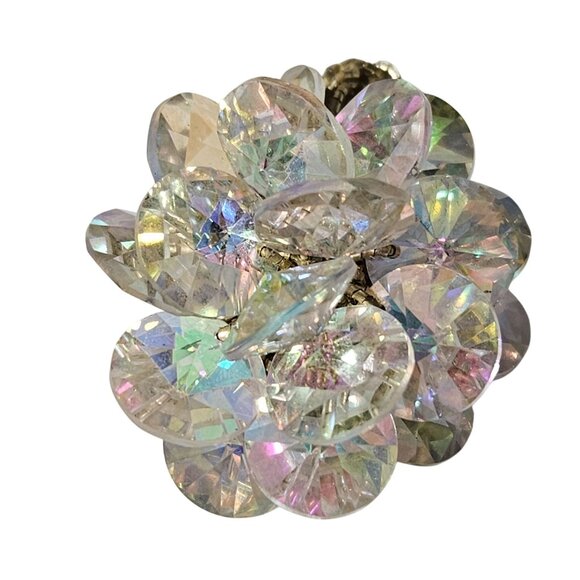 Boho Vintage Crystal Floral Cluster Adjustable Stretch Ring Retro Fashion Women - Picture 2 of 3